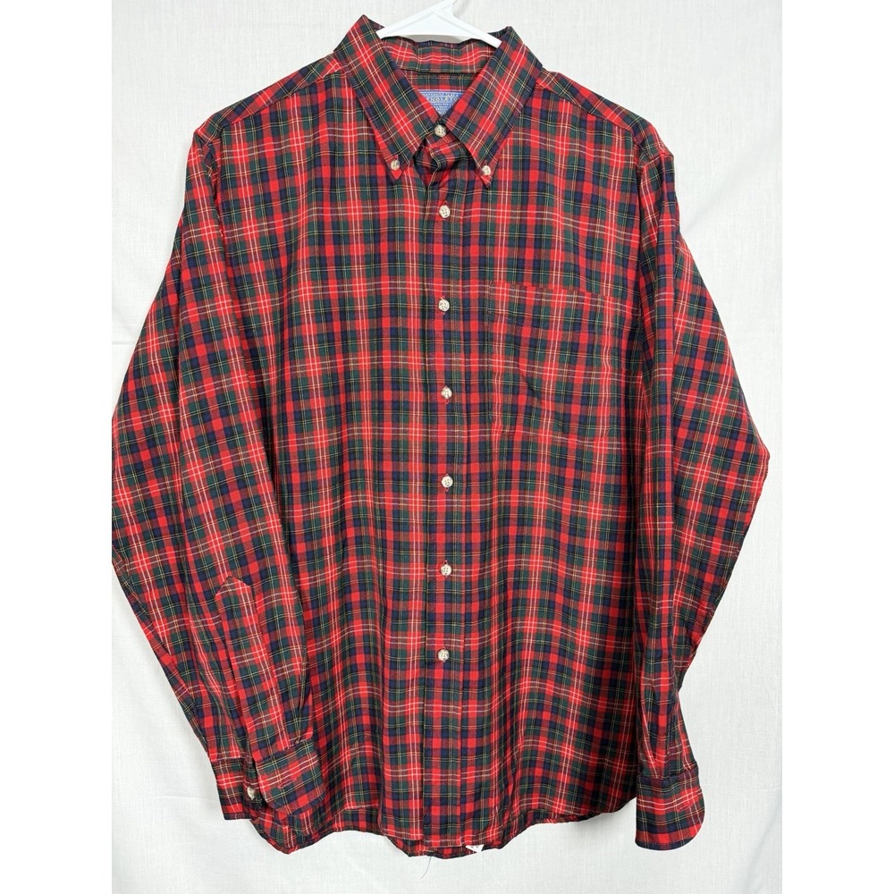 Vintage Pendleton Wool Plaid Button Front Shirt Men's L Long Red Christie Tartan